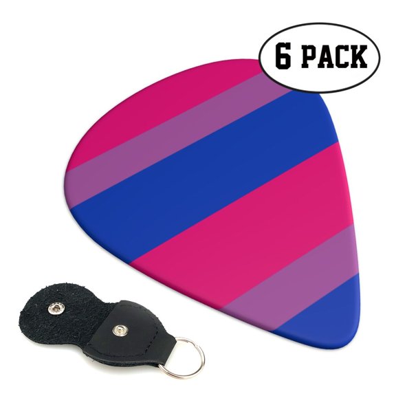 6 Pack Bisexual Pride Flag Guitar Picks In Leather Picks Holder For Bass Electric Acoustic Guitars