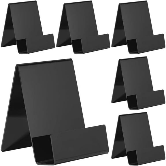 6 Pack Black Acrylic Book Easel Tabletop Book Stand with Ledge 3 x 4 Inch Multifunctional Thickened Small Magazine Holder Accessories for Office Home Displaying Tablets Newspaper Notebooks Black