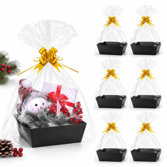 6 Pack Black Baskets For Gifts Empty 10x8 Thick Paper Basket With 6r ...