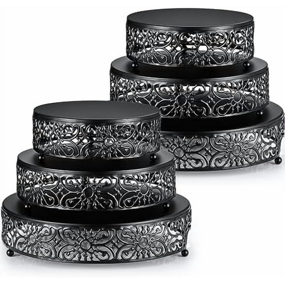 6 Pack Black Cake Stand Set Round Wedding Cake Stand 8" 10" 12" Decorative Metal Dessert Table Display Set Cupcake Holder Pastry Candy Display Plate for Wedding Birthday Party(Black)