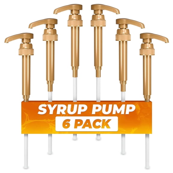 FORICOM Coffee Syrup Pump for 750ml Bottles, Pack of 6, Fits Torani, Monin (1L Plastic Only), DaVinci, Jordan's Skinny, Upouria, Ideal for Home & Coffee Bar, Drinks, Cocktails(Gold)