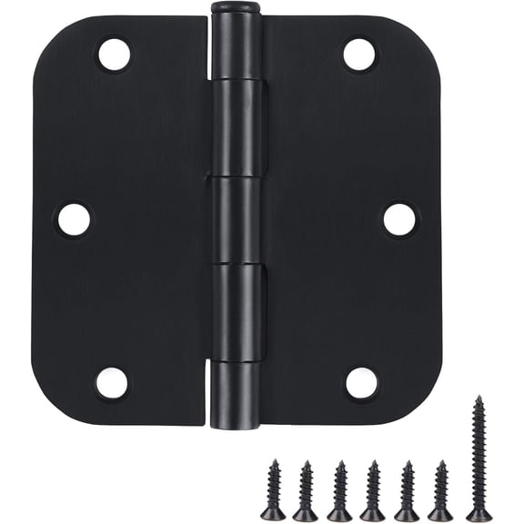 6 Pack Black Door Hinges - 3.5 x 3.5 Inch, Matte Black, 5/8 Inch Radius Corners, Standard Residential & Office Door Hardware