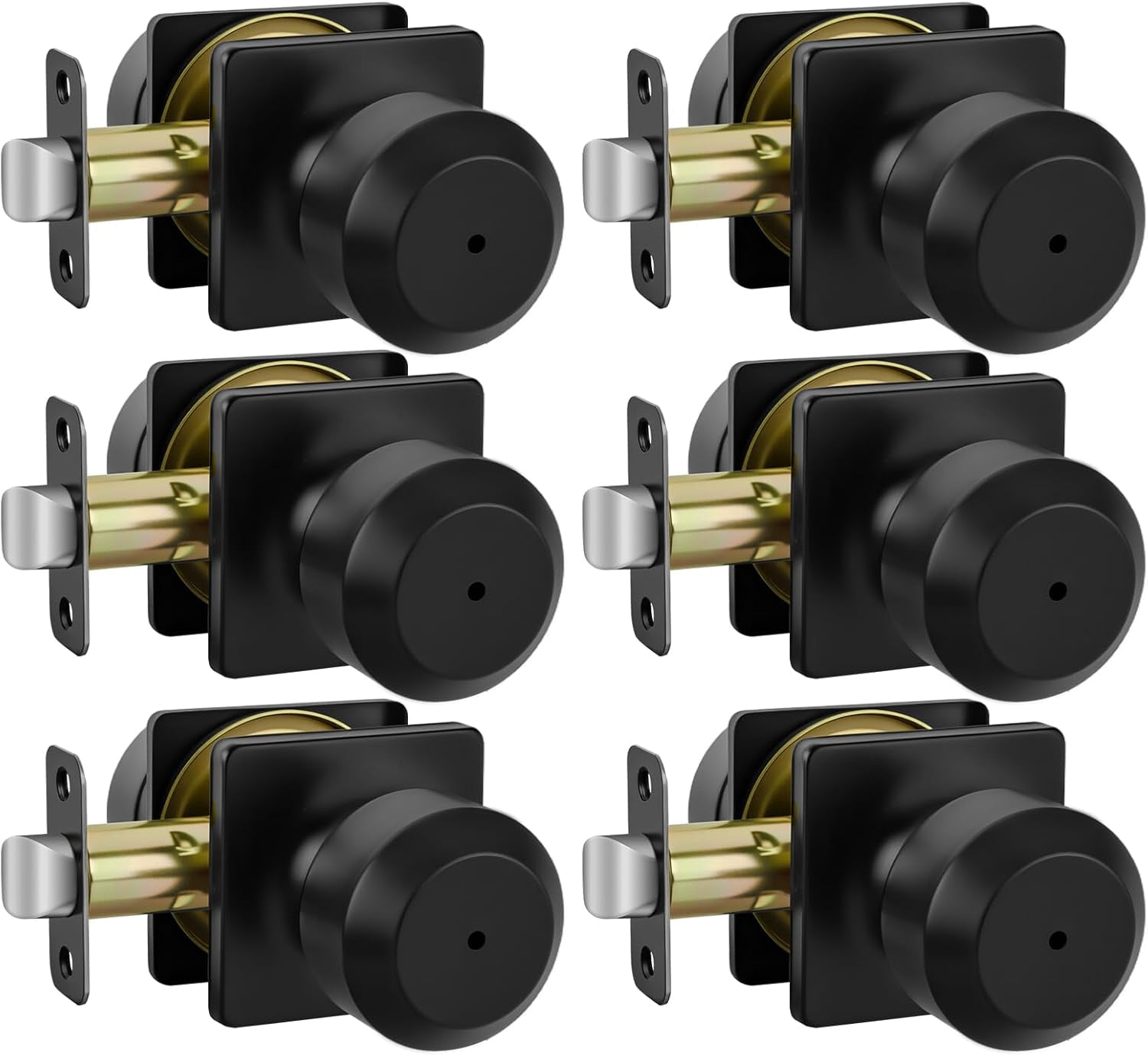 6 Pack Black Door Knobs Interior, Privacy Interior Door Knob for Bedroom or Bathroom, Matte Black Door Knobs