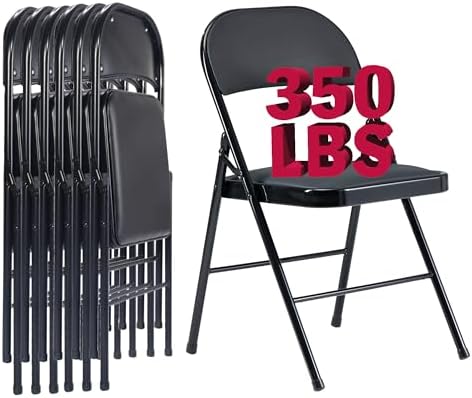 6 Pack Black Folding Chairs with Padded Cushion and Back Padded Folding Chairs with Steel Frame Portable Stackable Commercial Seat for Indoor Outdoor Events Office Wedding Party$$Furniture
