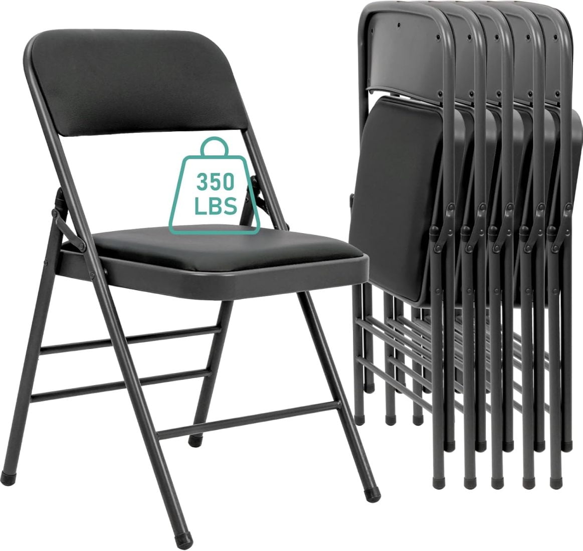6 Pack Black Folding Chairs With Cushion - 380lb Capacity Metal Frame Chairs For Indoor Outdoor