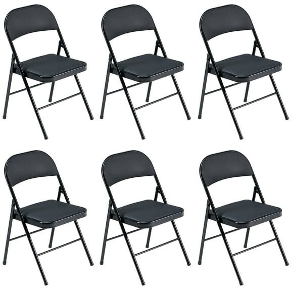 6-Pack Black Folding Chairs, Sturdy Iron Frame and PVC Padded Seat, Foldable Event Chairs for Conventions, Exhibitions, and Parties, 330 lb Capacity