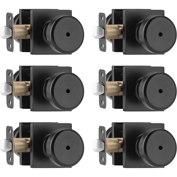 6 Pack Black Interior Door Knobs for Bath & Bed, Pismo Doorknob Turn Lock with Square Rosette, Heavy Duty Privacy Door Knob with Lock