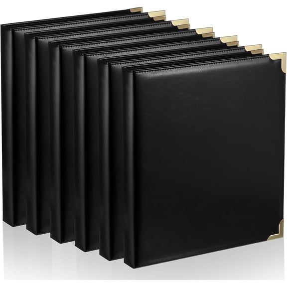 6 Pack Black Leather 3 Ring Binder, A4 Size Binder with 0.78 Inch Round Rings, Holds 150 Sheets, Professional Executive Presentation Portfolio Organizer with 2 Inner Pockets