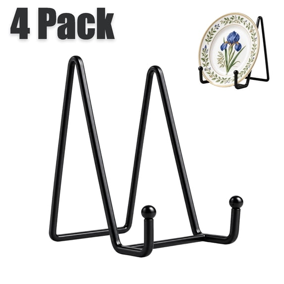 4 Pack Metal Plate Stands for Display, Black Picture Frame Holder ...