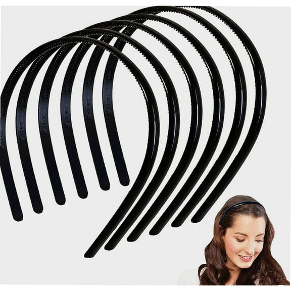 6 Pack Black Plastic Headbands for Women Girls Man,Black Hair Hoop with Teeth,Headband Hair Bands for Unisex (8mm Wide)