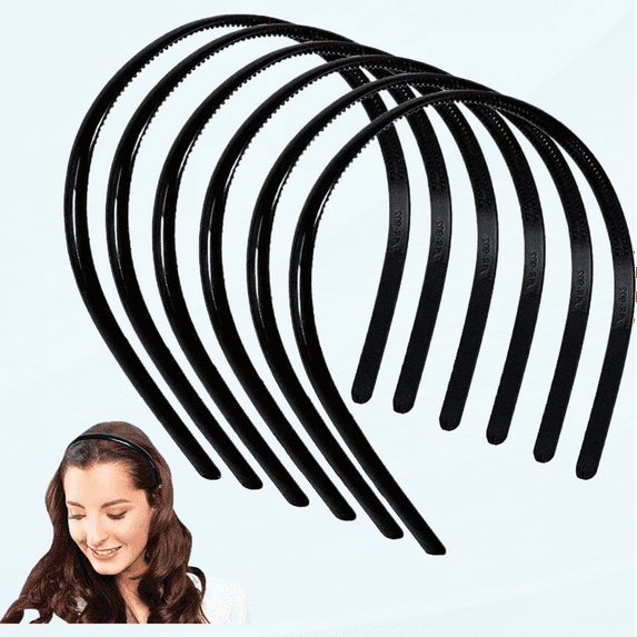 6 Pack Black Plastic Headbands for Women Girls Man,Black Hair Hoop with Teeth,Headband Hair Bands for Unisex (8mm Wide)