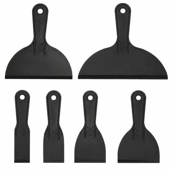 6 Pack Black Plastic Putty Knife Scraper Set for Painting Patching Sticker Remover