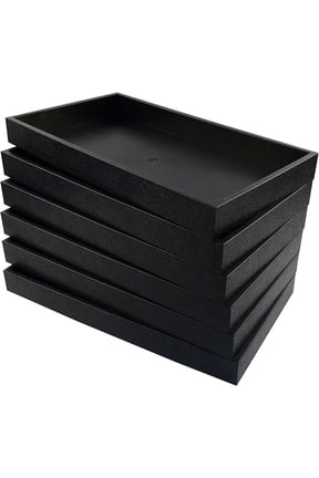 6 Pack of Black Plastic Stackable Standard size Jewelry Display trays. For a Variety of inserts to Display Rings, Bracelets, Necklaces, Pendants, Bracelets in Showcase,