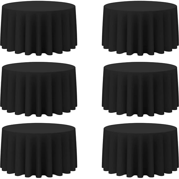6 Pack Black Round Tablecloths 120 Inch - Circle Bulk Linen Polyester Fabric Washable Table Cloth Cover for Wedding Reception Banquet Birthday Party Buffet Restaurant