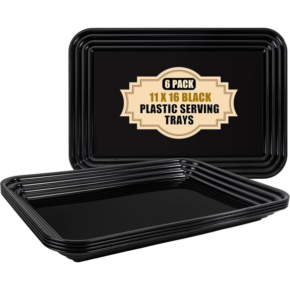 6-Pack Black Serving Trays for Entertaining-16 x 11" Serving Platters for Snacks, Fruit, Cookies Reusable Plastic Trays for Serving Food in Kitchen