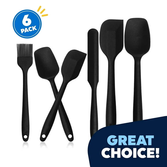6 Pack Black Silicone Spatula Set, Food Grade Silicone Spatula,450°F Heat Resistant Rubber Spatulas, Seamless One-Piece Design, Non-Stick, Baking, Stirring, Kitchen Cooking Utensils