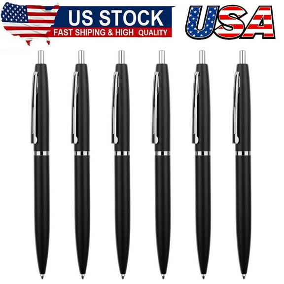 6 Pack Black &Sliver Click Ballpoint Pens -1.0mm Medium Point Black Ink with 6 Stainless Steel Refills for Business Office Students Teachers Wedding Christmas