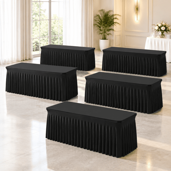 Rectanglets Snacks 6 Pack Black Spandex Fitted Tablecloth 8 Foot - Stretch Table Clothes ...