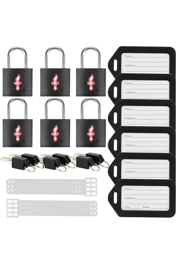 6 Pack Black TSA Luggage Locks with Key, TSA Approved for Backpacks, Bags and Luggage, 6 Pack Travel tag