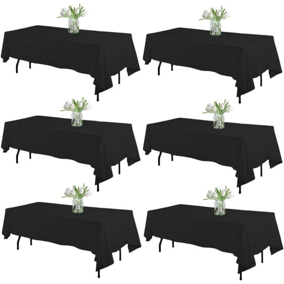 6 Pack Black Table Cloth Rectangle Tablecloth 60x102 Inch,Polyester Tablecloths for 6 Foot Rectangle Tables,Winkle Resistant Washable Fabric Table Cloths for Parties,Wedding,Banquet