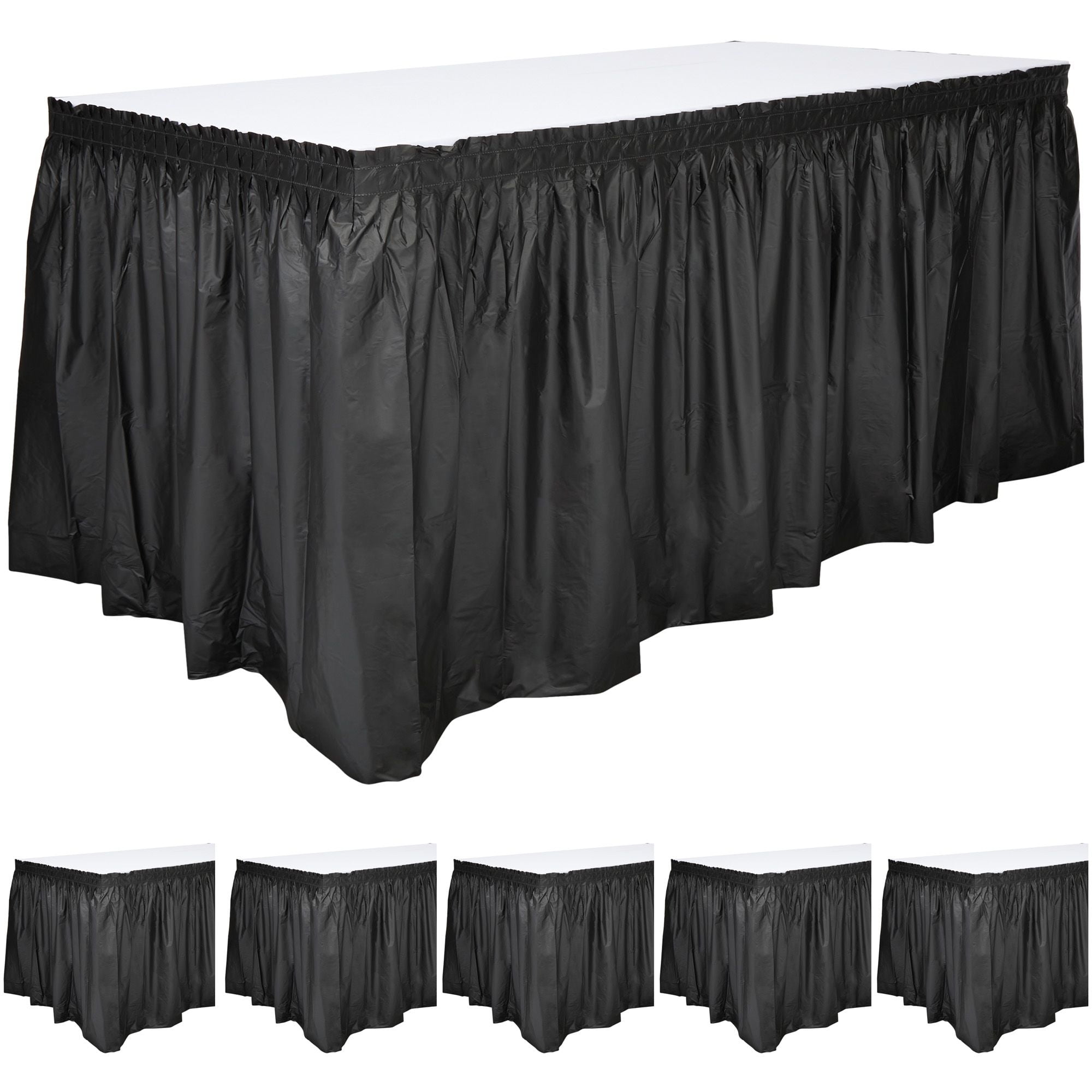 6Pack Black Table Skirt for Rectangle Tables 29 in x 14 ft Disposable Plastic Table Skirts