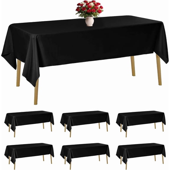 6 Pack Black Tablecloth 60 x 102 Inch Table Cloth for 6 Foot Rectangle Tables, Wrinkle Resistant Washable Polyester Fabric Table Covers for Party, Wedding,Dining,and Banquet