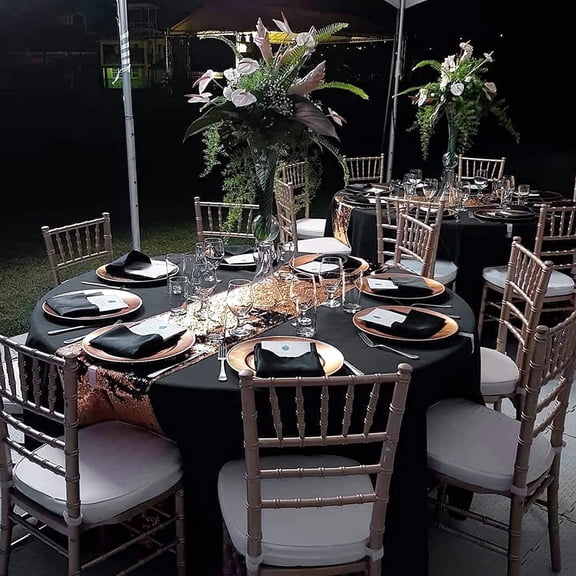 6 Pack Black Tablecloths - 120 Inch Polyester Round Table Covers, Washable Fabric for Wedding, Party, Dining, Banquet