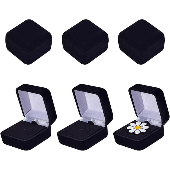 6-Pack Black Velvet Badge Display Box 1.36" Square Lapel Pin Presentation Case for Coins Medals