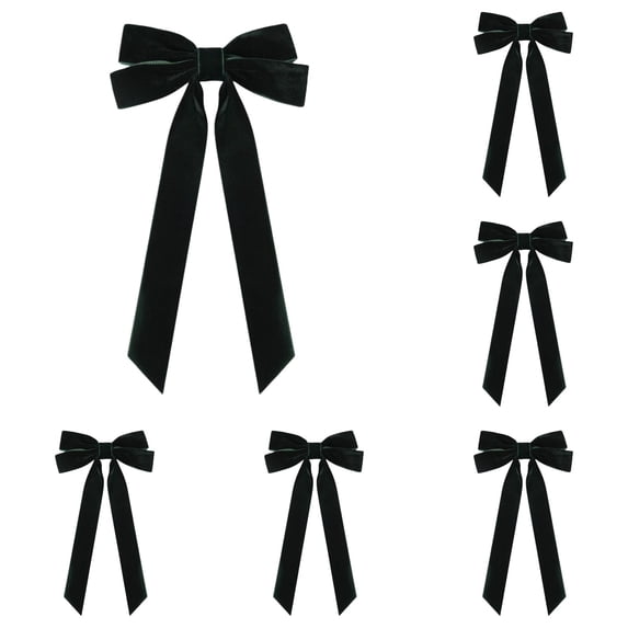 6-Pack Black Velvet Bow Hair Clips, 8.66-Inch Long Tail Ribbon Barrettes for Women and Girls, Oversized Hair Bows for Ponytails, Updos, Weddings, Parties and Holiday Styling