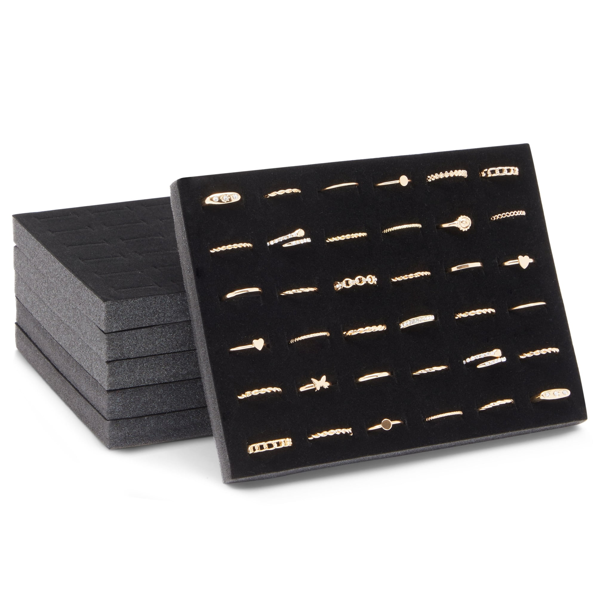 5 Pack Black Velvet Ring Insert Display Jewelry Storage Box, 100 Slot Foam  Holder Organizer for Selling Rings (13 x 9 In)
