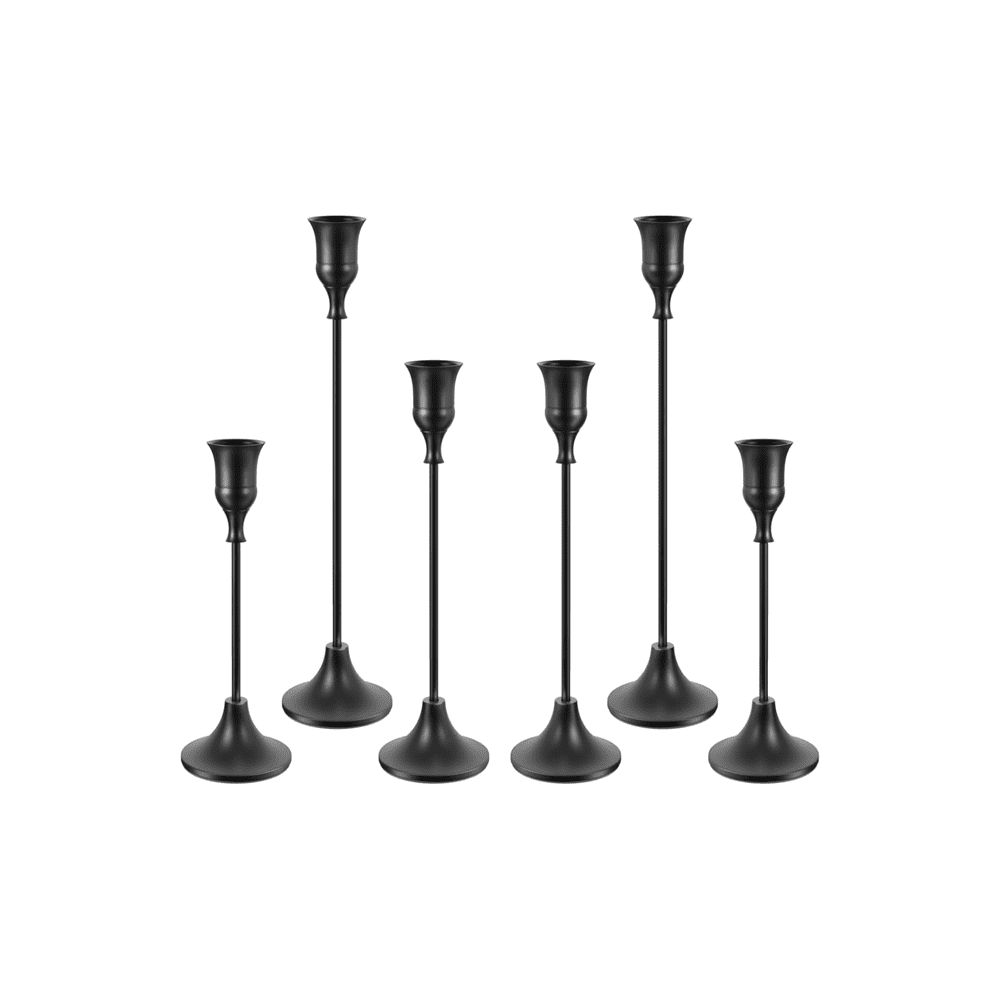 6-Pack Black Vintage Metal Candle Holders - Taper Sticks for Home Decor, Centerpieces, and Festive Table Mantel Decorations