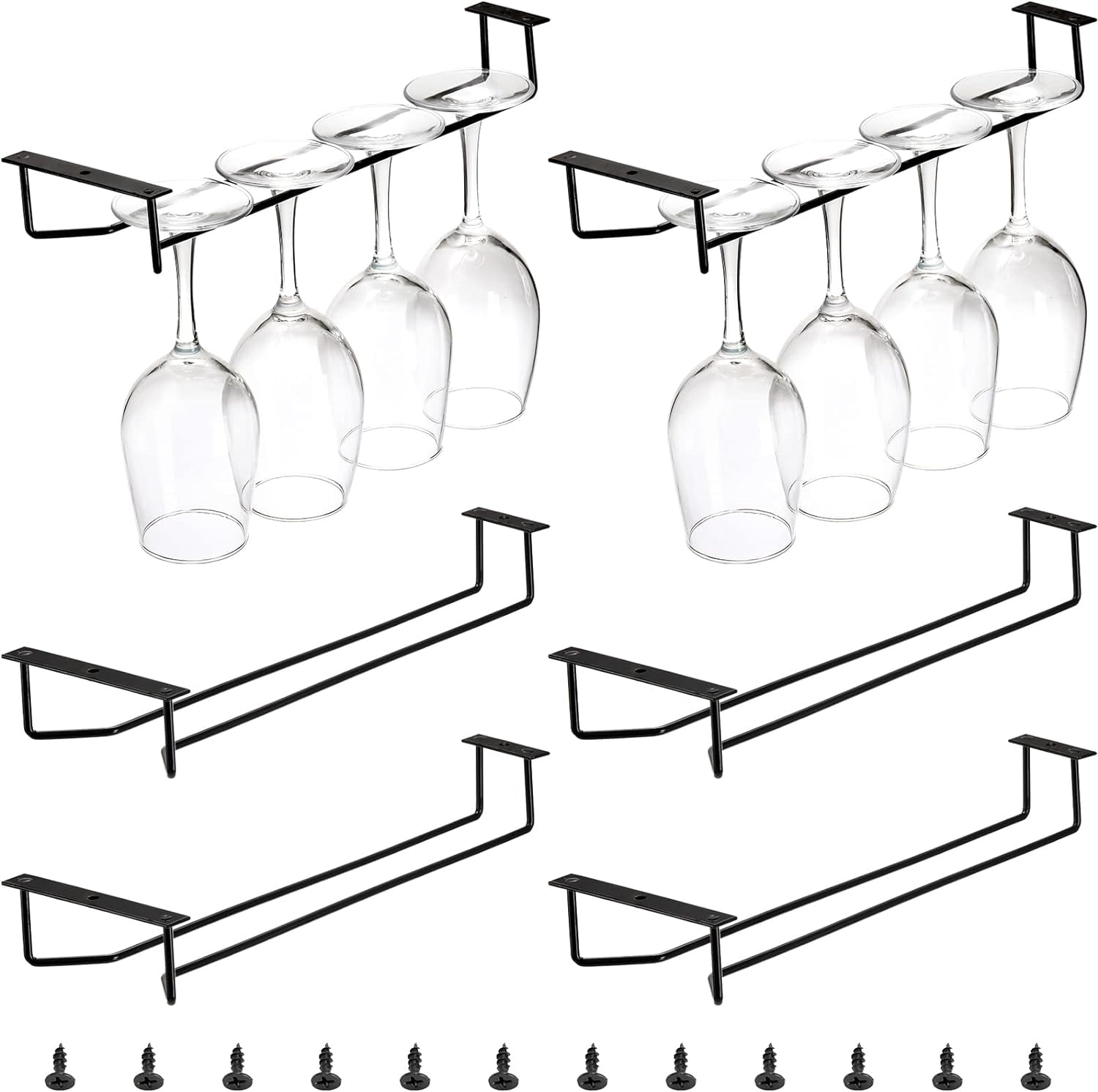 Metal Wine Rack Storage 6 Pack Black Wine Glass Rack, 14 Inch Under Cabinet Stemware Holder ...