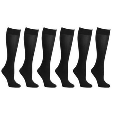 6-Pack Black Women Trouser Socks with Comfort Band Stretchy Spandex Opaque Knee High