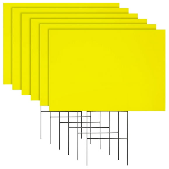 6 Pack Blank Corrugated Plastic Yard Signs with Stakes 17x12 for Outdoor, Garage Sale Supplies, Estate Sale, Open House, Birthday, Moving, Lawn, 4mm Thick, Neon Yellow