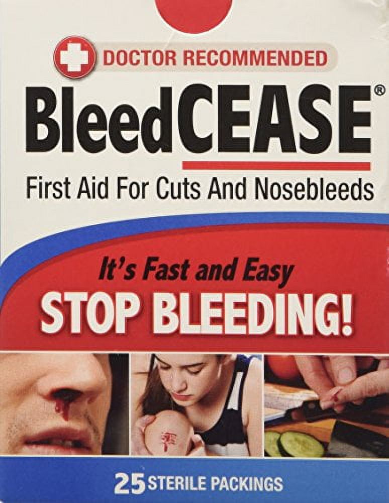 6 Pack BleedCease First Aid for Cuts and Nosebleeds 25 Sterile Packings Each