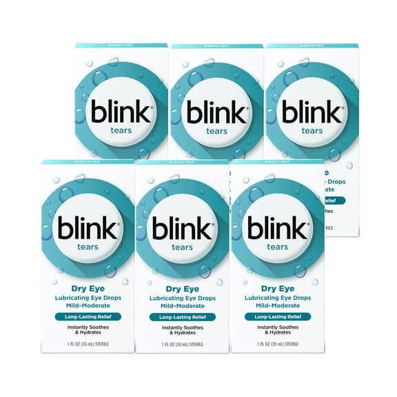 6 Pack - Blink Tears Lubricating Eye Drops Long-Lasting Hydration for Mild to Moderate Dry Eyes, Moisturizes & Soothes with Hyaluronate, 1 Fl Oz