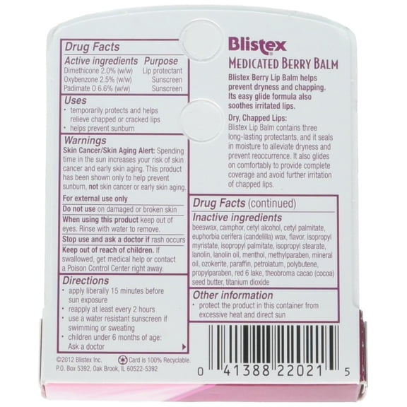 6 Pack - Blistex Medicated Berry Balm SPF 15 0.15 oz