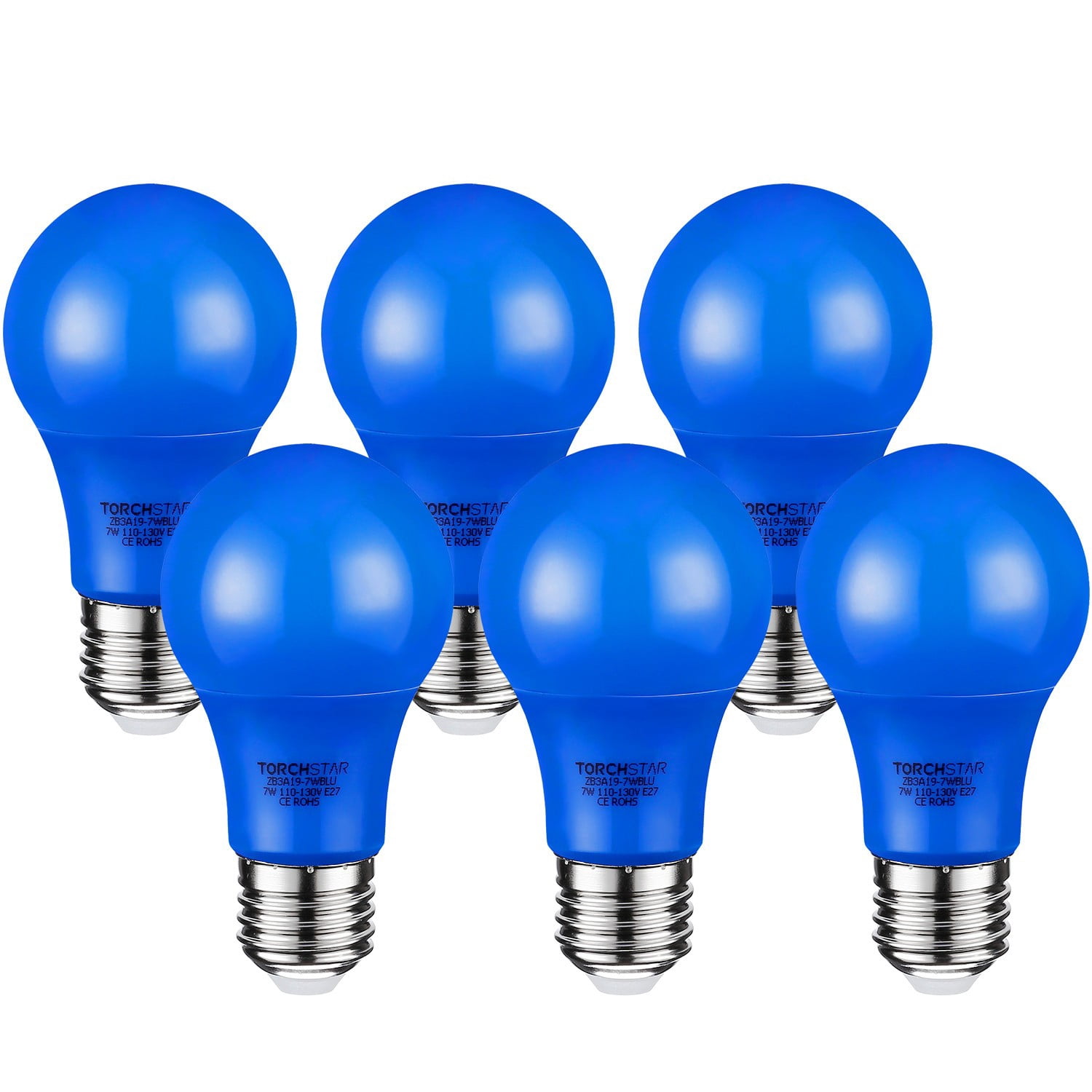6 Pack Blue LED A19 Colored Light Bulb, 7W, Medium E26 Base, for Outdoor Light Fixture, Floor Lamp, Living Room Decoration