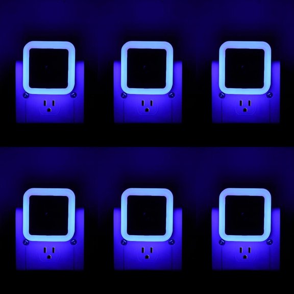 6 Pack Blue LED Night Light Plug in, Dusk to Dawn Sensor Automatic On and Off, Energy Efficient, Soft Glow Kids, Nursery, Bedroom, Bathroom, Hallway, Stairs, Kitchen