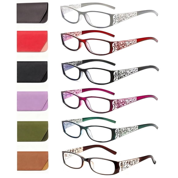 6 Pack Blue Light Blocking Reading Glasses with Spring Hinge, Floral Pattern Eyeglasses Readers for Women +1.50