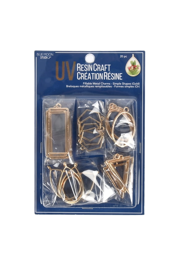 UV Resin Craft Gold Simple Shapes Fillable Metal Charm Set, 6 Pack