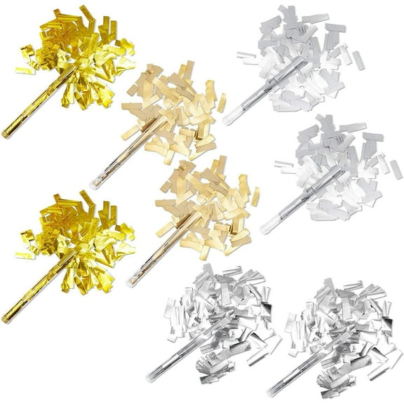 6 Pack Blue Panda PVC Flutter Confetti Stick for Parties, Silver and Gold (10 In)