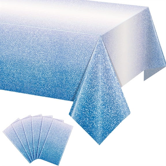 6 Pack Blue Plastic Tablecloth for Parties, Gradient Pastel Blue Disposable Tablecloths for Rectangle Tables, Royal Blue Sprinkle Table Cover for Wedding Birthday Anniversary Party, 54 X 108Inch
