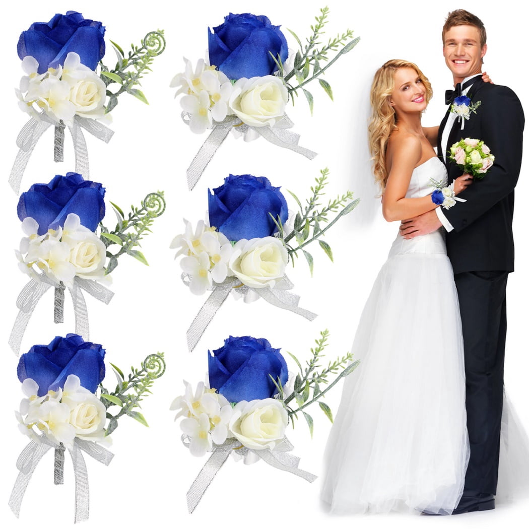 2-Piece Blue Corsage & Boutonniere Set - Wrist Flower And Lapel Pin For Weddings, Prom, Formal Events