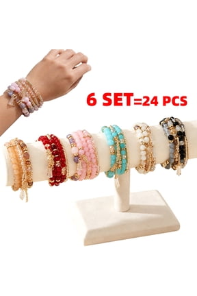 6 Pack Bohemian Bracelet Sets for Women - Multi-color Stackable Stretch Bracelets Boho Jewelry for Women Hippie Bracelets Dainty Jewelry