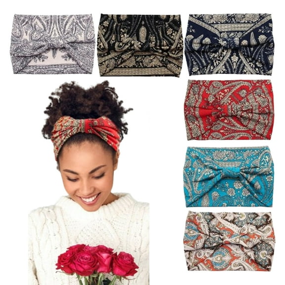 6-Pack Boho Knotted Headbands, Wide Non-Slip Bandana & Sport Hair Wraps, Stretchy Turban for Women, Yoga Workout and Fashion Accessories