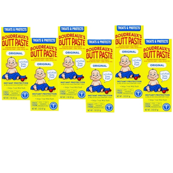 Original Boudreaux's Butt Paste Diaper Rash Ointment, 2 oz Tube (Pack of 6)