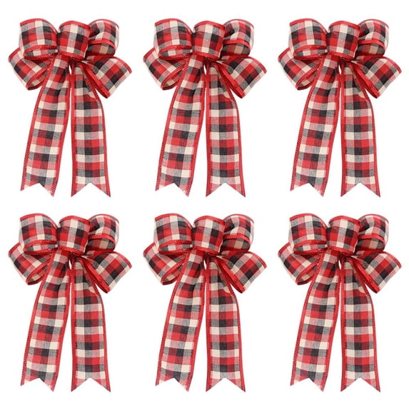 6 Pack Bows Christmas Tree Decorations,7.5"x9.5" Wreath Bow for Xmas Home Fence Stairs Railing Fireplace Indoor Outdoor Front Door Decor