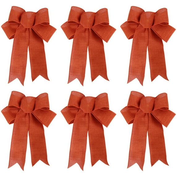 6 Pack Bows Christmas Tree Decorations,7.5"x9.5" Wreath Bow for Xmas Home Fence Stairs Railing Fireplace Indoor Outdoor Front Door Decor