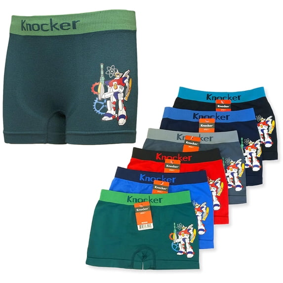 6-Pack Boy's Seamless Boxer Briefs, Anime Robot, Multi-Colors, S